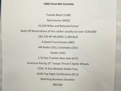 1960 Chevrolet CORVETTE COUPE Base